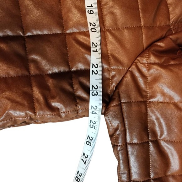 Sam Edelman NWOT XL Cognac Brown Faux zlesther Womans Quilted Pattern Jacket - Picture 8 of 11